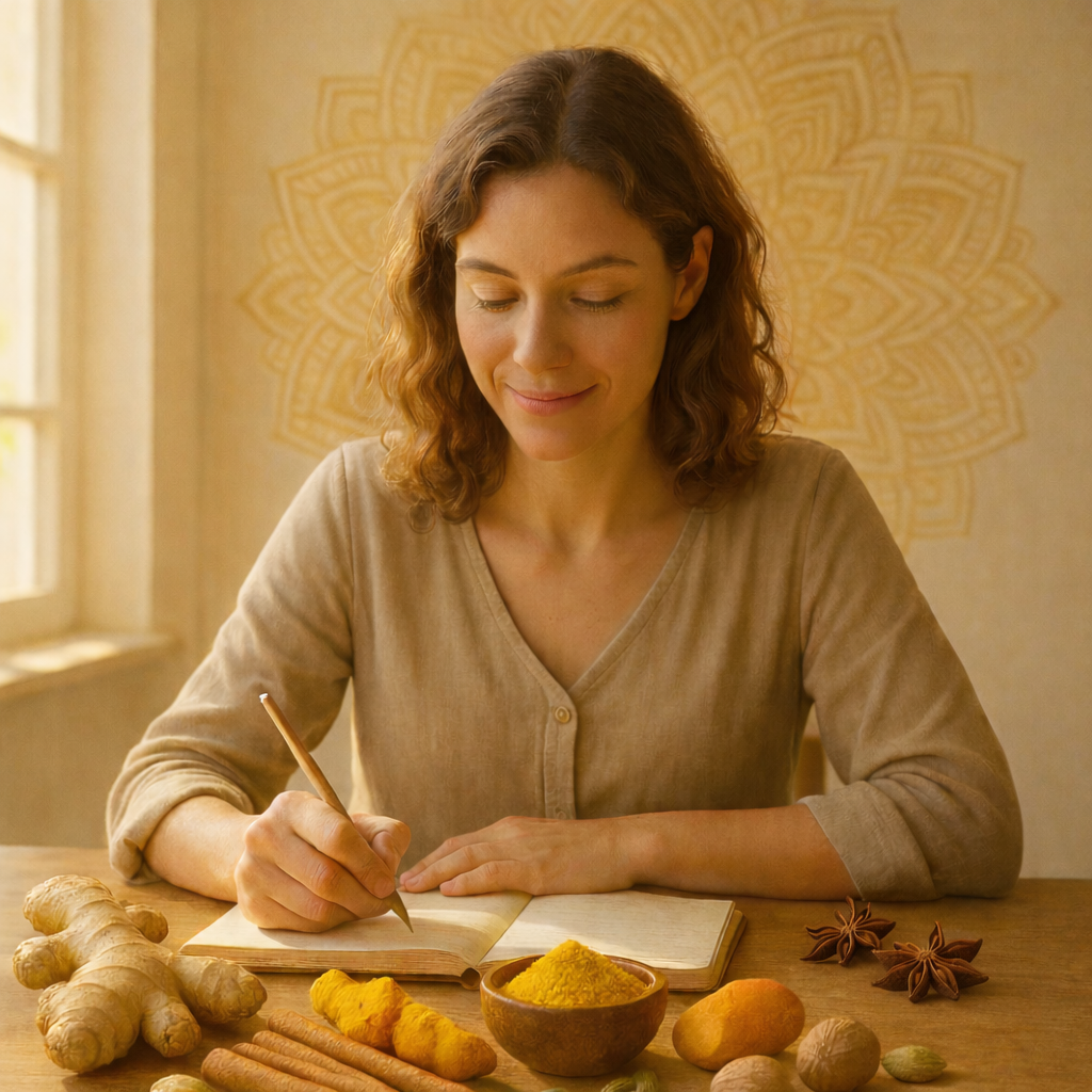 Illustratie van een vrouw die kruiden bestudeert