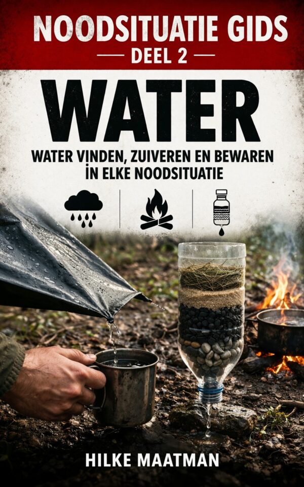 Noodsituatie gids deel 2 – water vinden, zuiveren en bewaren in elke noodsituatie – boekcover Hilke Maatman