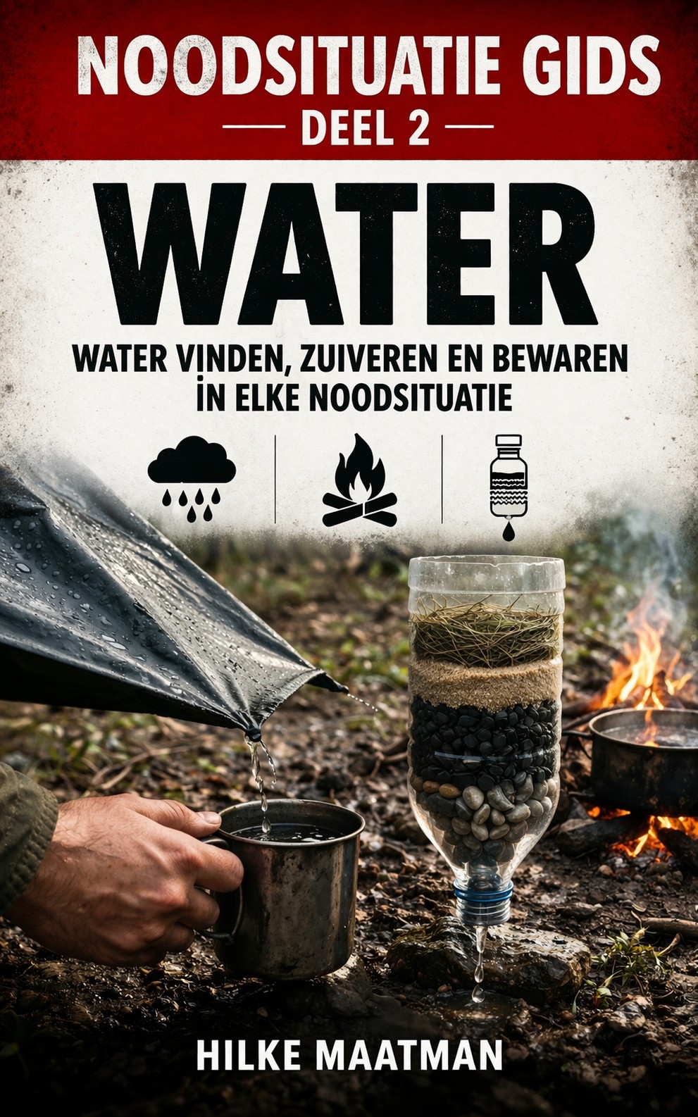 Noodsituatie gids deel 2 – water vinden, zuiveren en bewaren in elke noodsituatie – boekcover Hilke Maatman